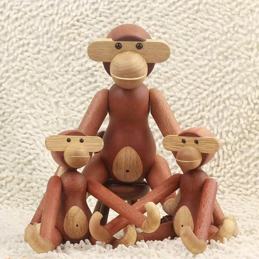 Poupée singe mobile décorative en bois massif
