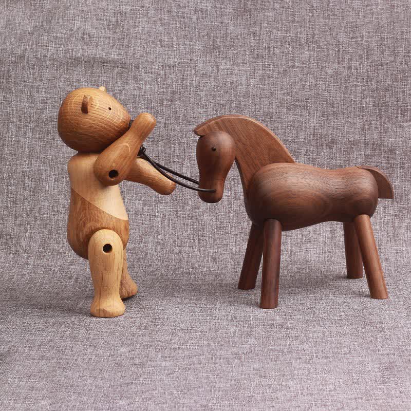 Poupée ours en bois mobile décorative