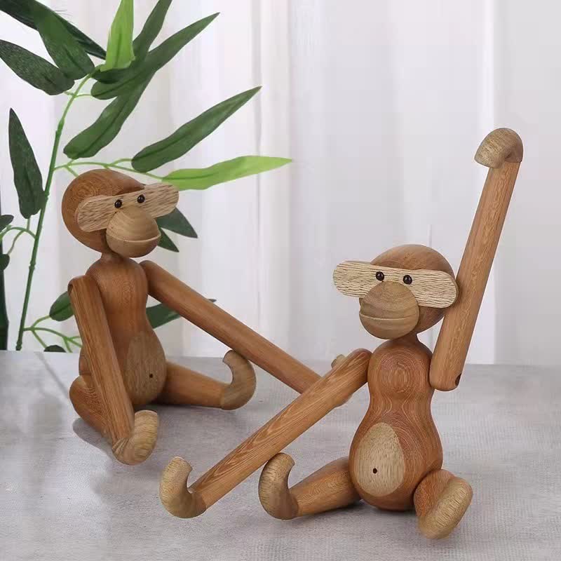 Poupée singe mobile décorative en bois massif