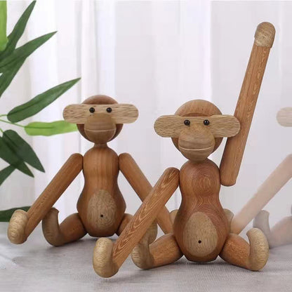 Poupée singe mobile décorative en bois massif