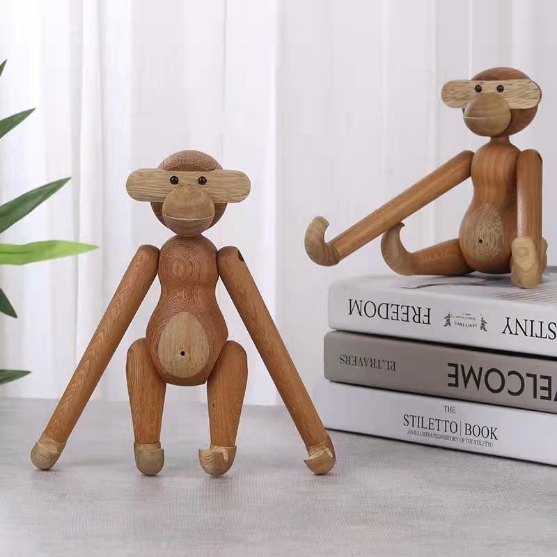 Poupée singe mobile décorative en bois massif