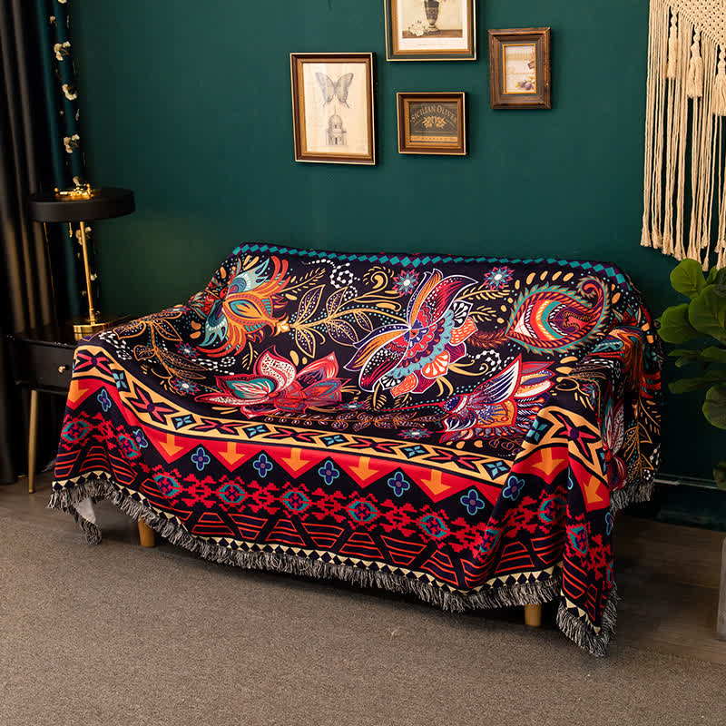 Housse de canapé douce avec motif floral et papillons de style bohème