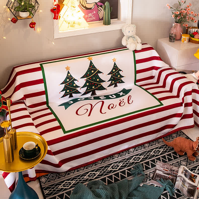 Couverture rayée avec motif sapin de Noël, housse de canapé