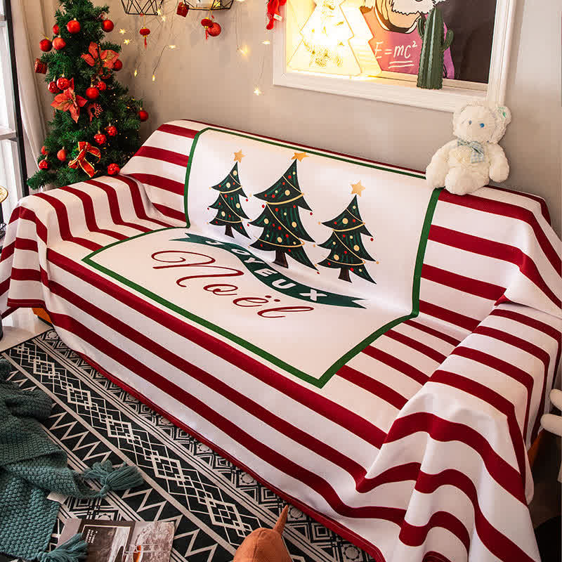 Couverture rayée avec motif sapin de Noël, housse de canapé