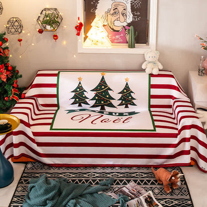 Couverture rayée avec motif sapin de Noël, housse de canapé