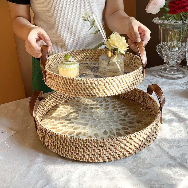 Panier de rangement en rotin tressé de style ferme