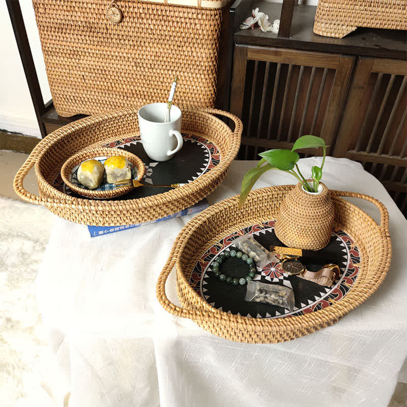 Panier de rangement de bureau en rotin fait main (3 pièces)