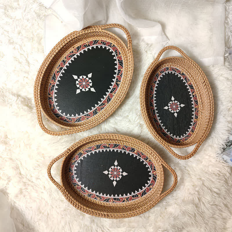 Panier de rangement de bureau en rotin fait main (3 pièces)