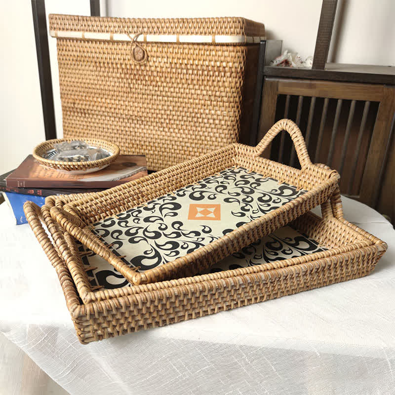 Panier de rangement de bureau en rotin fait main (3 pièces)