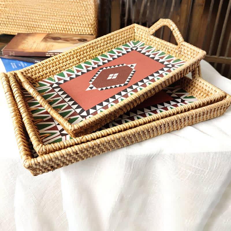 Panier de rangement de bureau en rotin fait main (3 pièces)