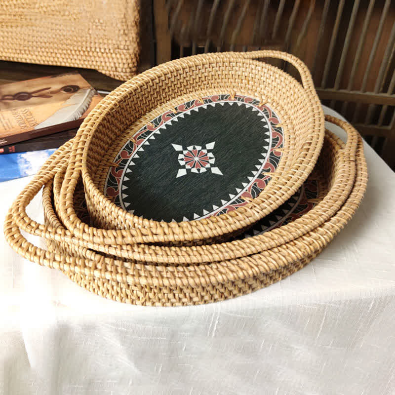 Panier de rangement de bureau en rotin fait main (3 pièces)