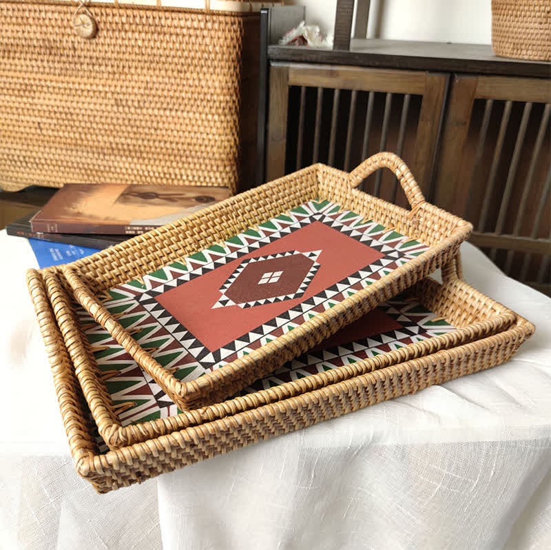 Panier de rangement de bureau en rotin fait main (3 pièces)
