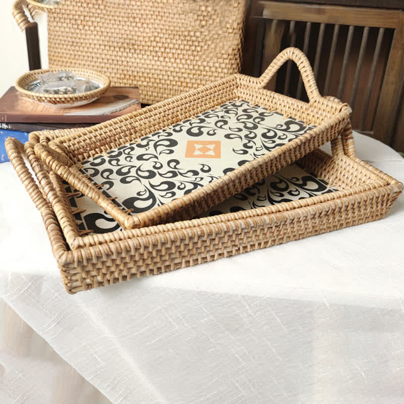 Panier de rangement de bureau en rotin fait main (3 pièces)