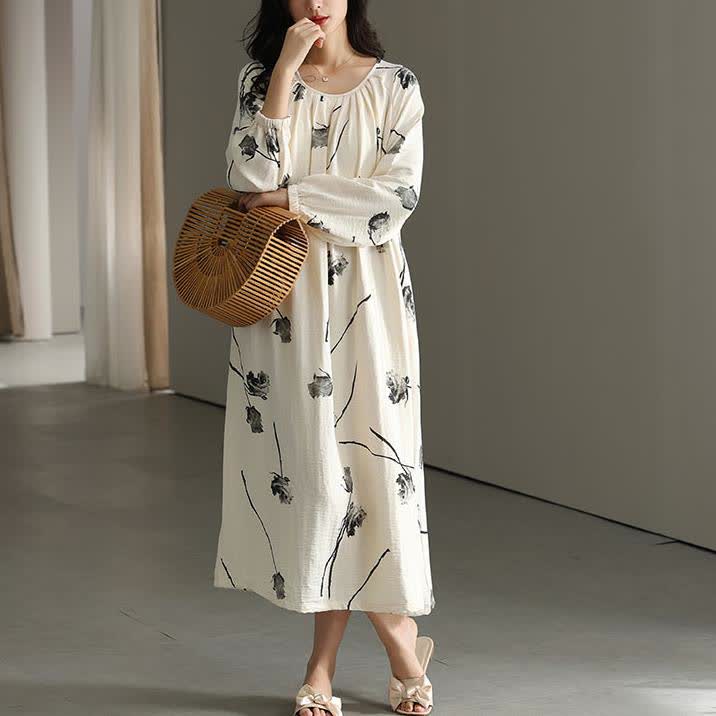 Chemise de nuit en coton avec rembourrage floral au niveau de la poitrine