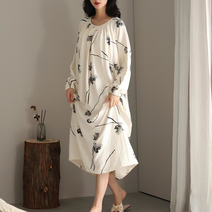 Chemise de nuit en coton avec rembourrage floral au niveau de la poitrine