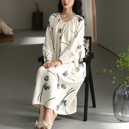 Chemise de nuit en coton avec rembourrage floral au niveau de la poitrine