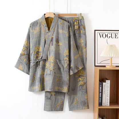 Ensemble pyjama kimono en coton neutre avec motif paysage