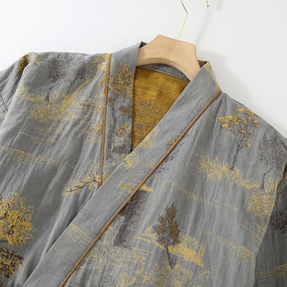 Ensemble pyjama kimono en coton neutre avec motif paysage