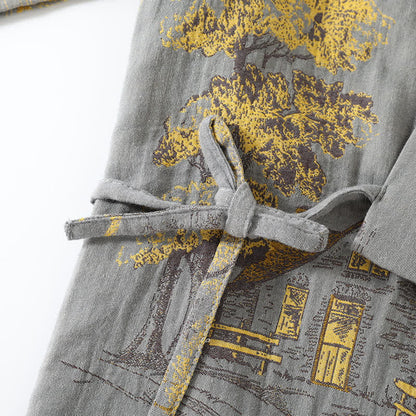 Ensemble pyjama kimono en coton neutre avec motif paysage