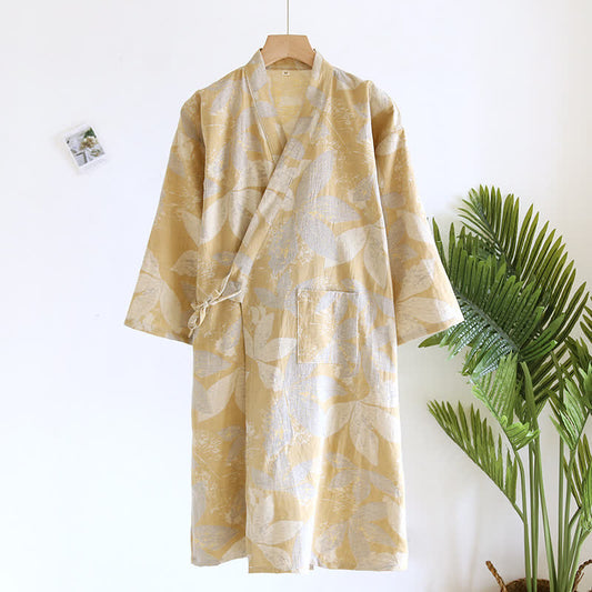 Peignoir en gaze de coton respirant à motif feuilles