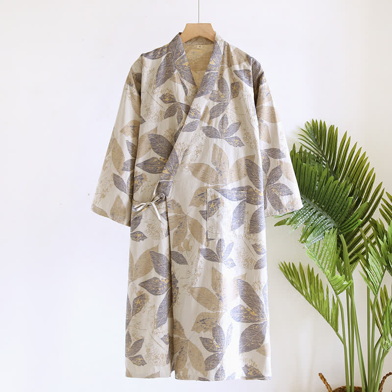 Peignoir en gaze de coton respirant à motif feuilles