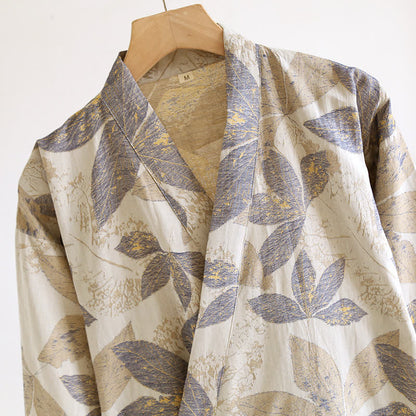 Peignoir en gaze de coton respirant à motif feuilles