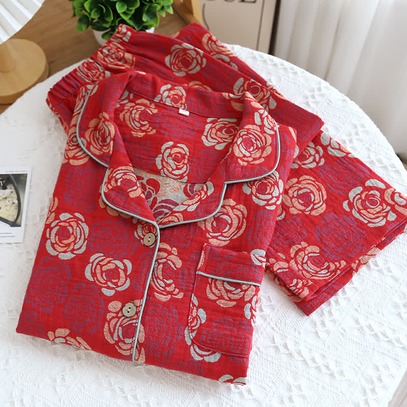 Ensemble de pyjama en coton jacquard Blooming Rose