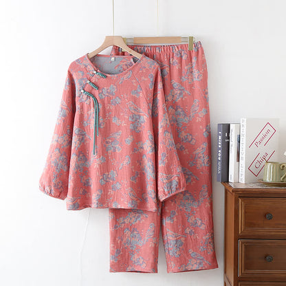Ensemble pyjama en coton à motif floral, oiseau et grenouille