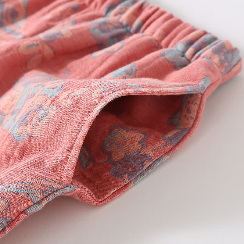 Ensemble pyjama en coton à motif floral, oiseau et grenouille