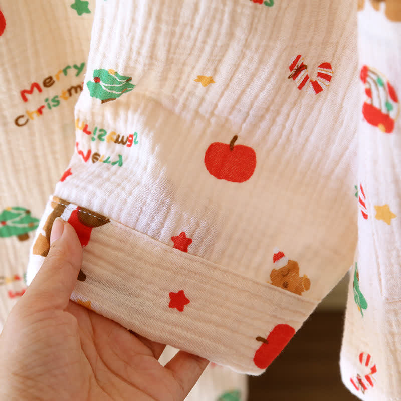 Ensemble pyjama en gaze de coton avec motif de Noël
