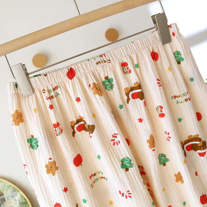 Ensemble pyjama en gaze de coton avec motif de Noël