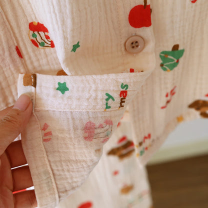 Ensemble pyjama en gaze de coton avec motif de Noël