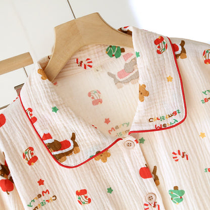 Ensemble pyjama en gaze de coton avec motif de Noël