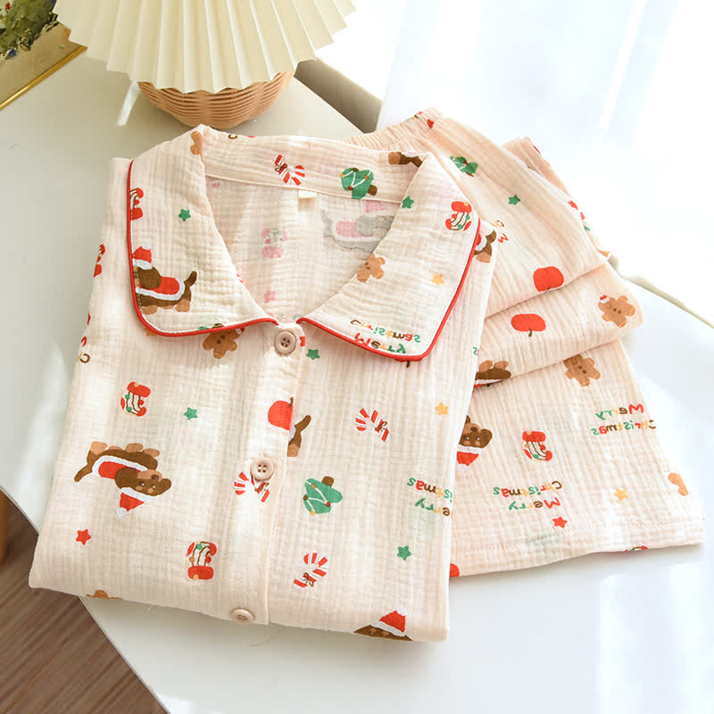 Ensemble pyjama en gaze de coton avec motif de Noël