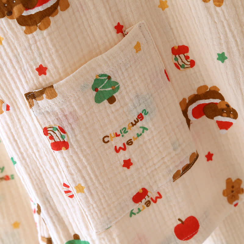Ensemble pyjama en gaze de coton avec motif de Noël