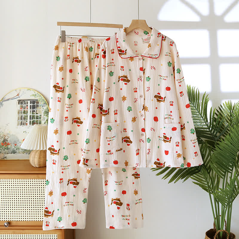 Ensemble pyjama en gaze de coton avec motif de Noël