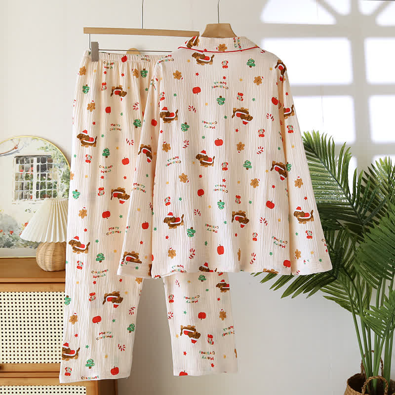 Ensemble pyjama en gaze de coton avec motif de Noël
