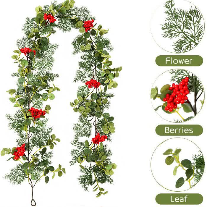 Décorations de Noël en bois de pin avec verdure artificielle