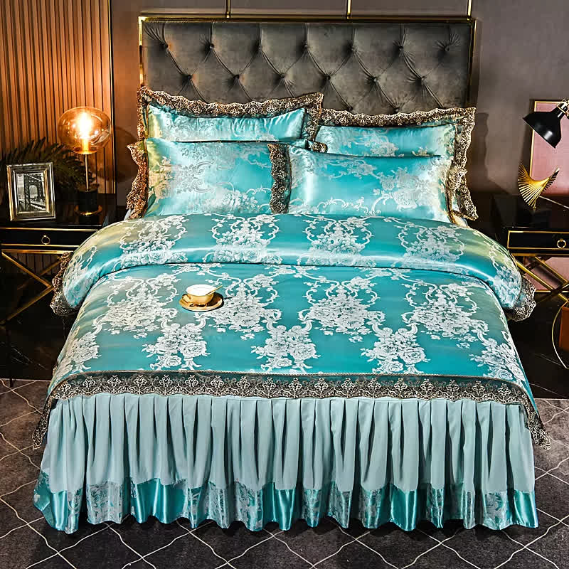 Parure de lit élégante en satin jacquard à motif floral (4 pièces)