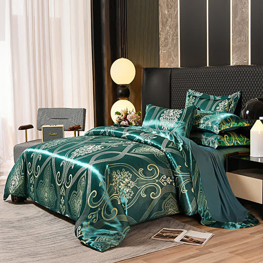 Parure de lit en satin jacquard doux et vintage (4 pièces)