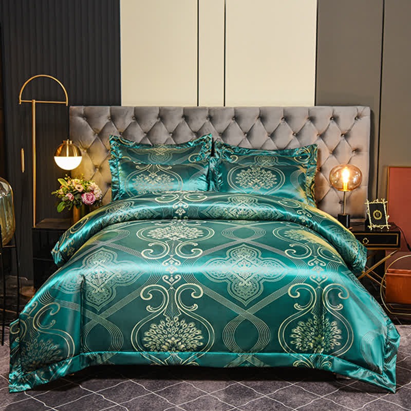Parure de lit en satin jacquard doux et vintage (4 pièces)