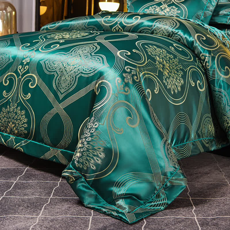 Parure de lit en satin jacquard doux et vintage (4 pièces)