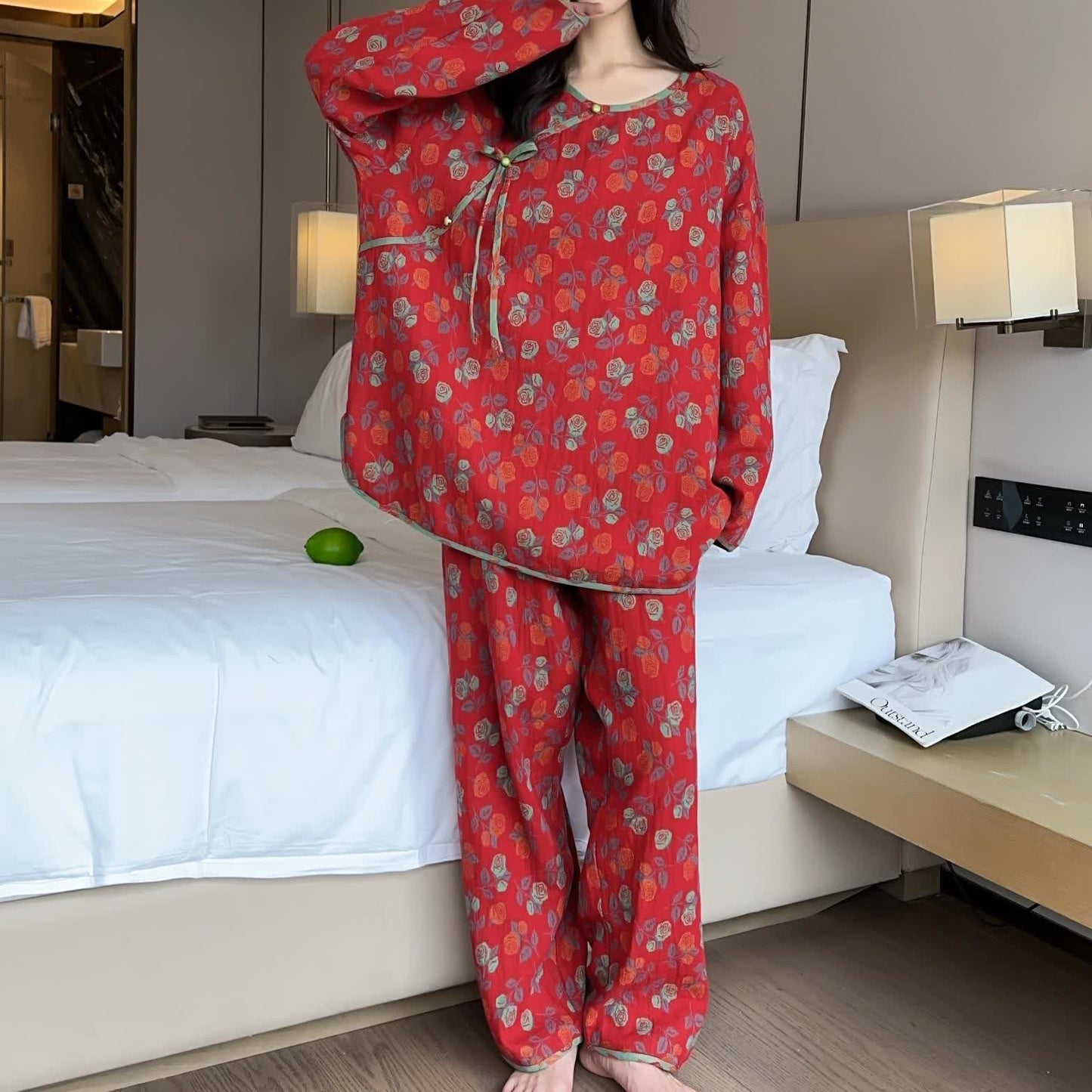 Ensemble pyjama en coton rose doux en grande taille