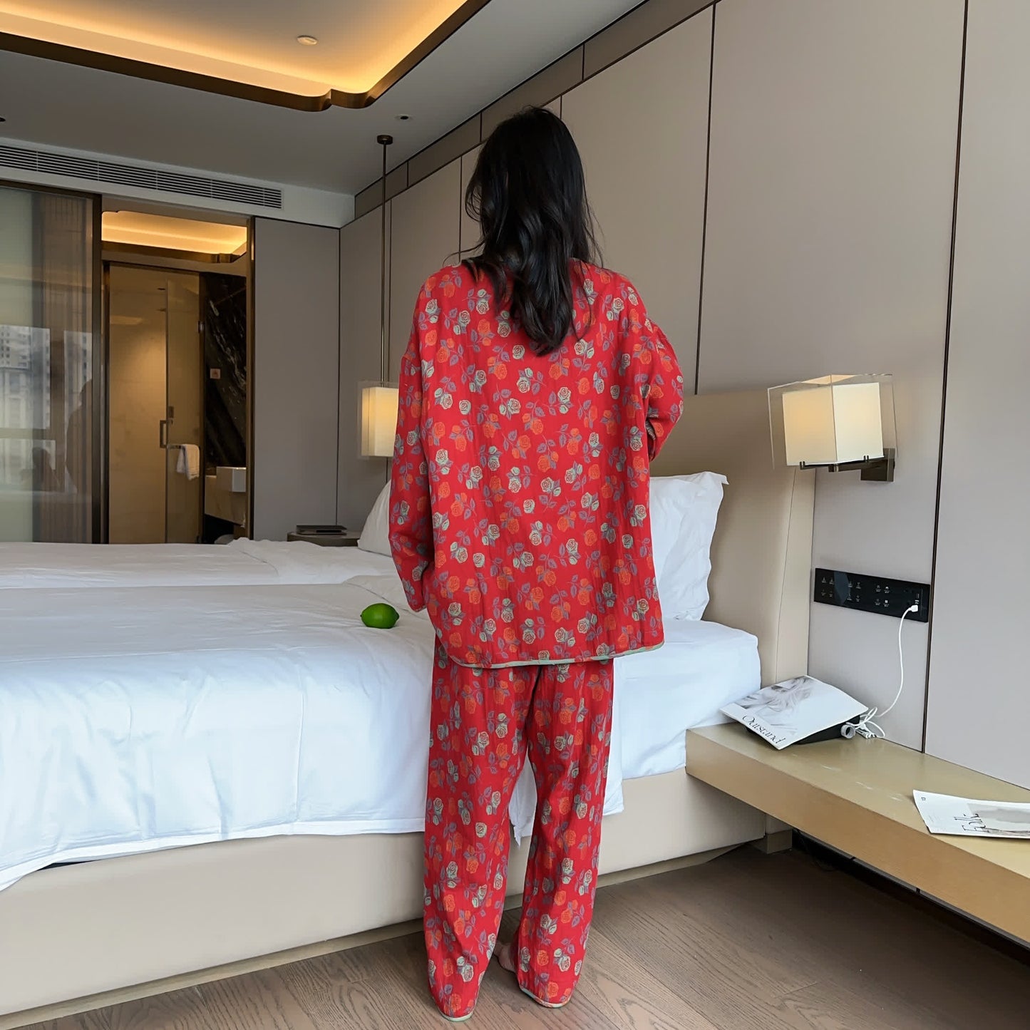 Ensemble pyjama en coton rose doux en grande taille