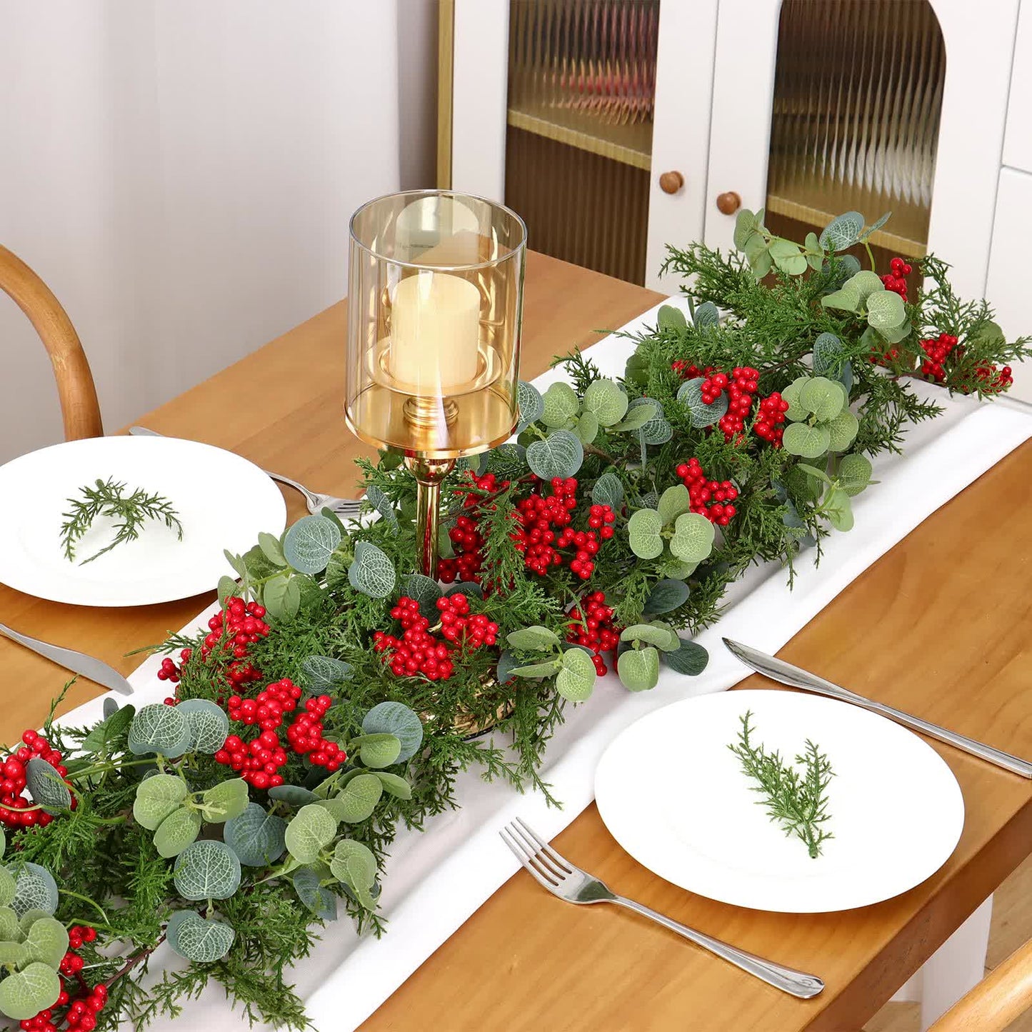 Décorations de Noël en bois de pin avec verdure artificielle