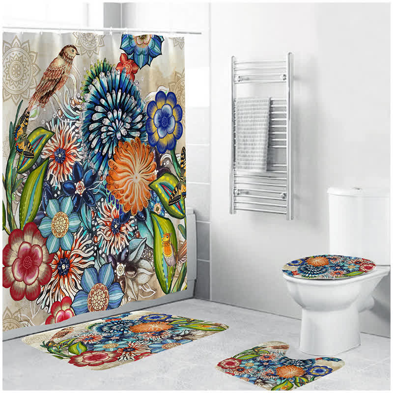 Rideau de douche imperméable à motif floral bohème