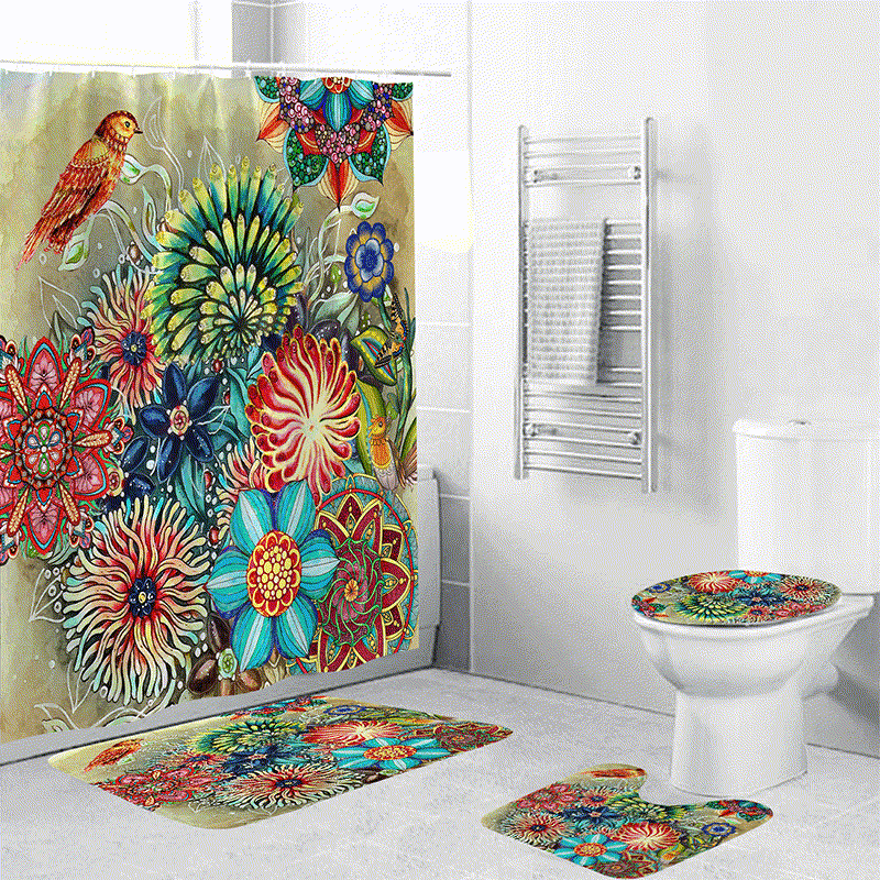 Rideau de douche imperméable à motif floral bohème