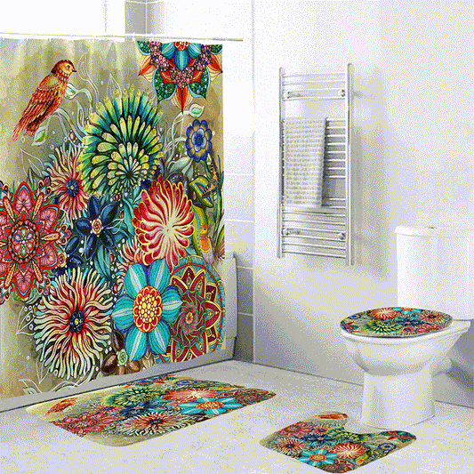 Rideau de douche imperméable à motif floral bohème