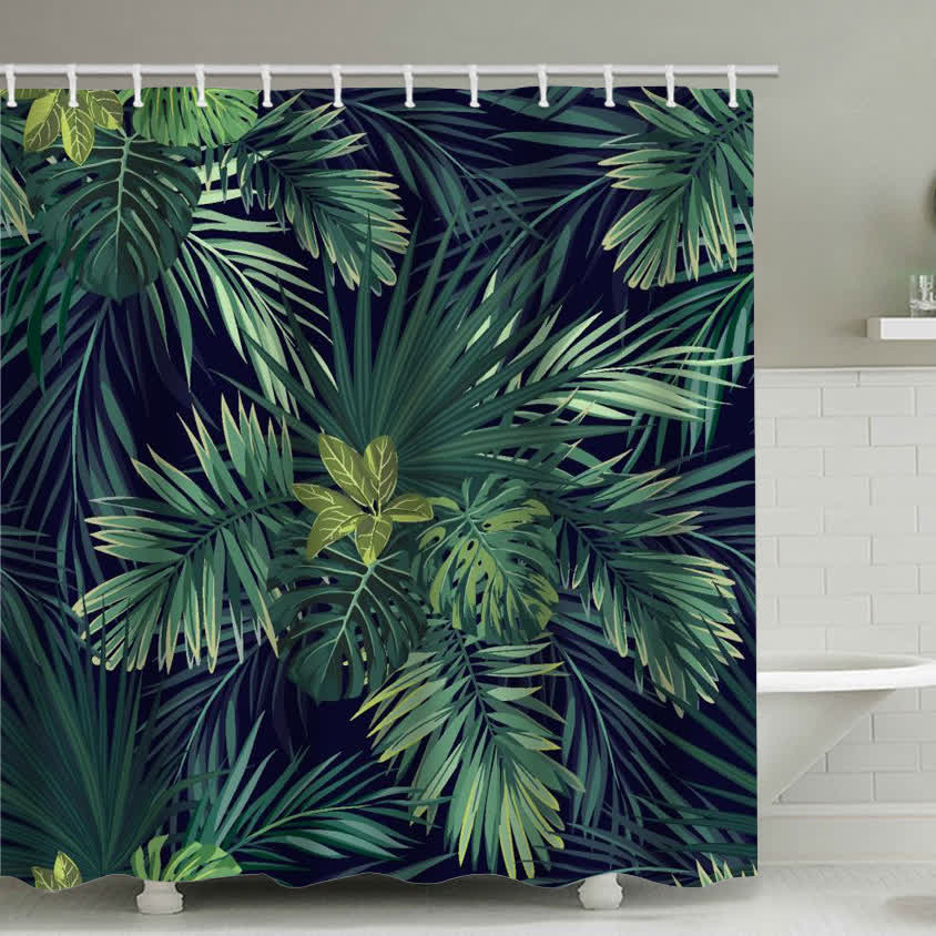 Rideau de douche imperméable avec motif de feuilles luxuriantes