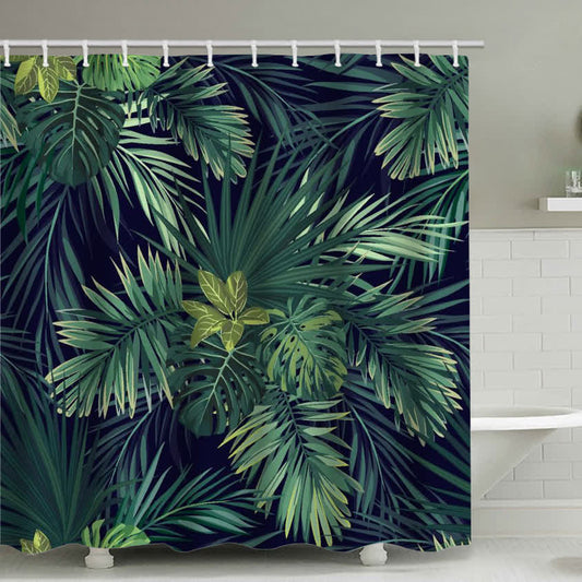 Rideau de douche imperméable avec motif de feuilles luxuriantes